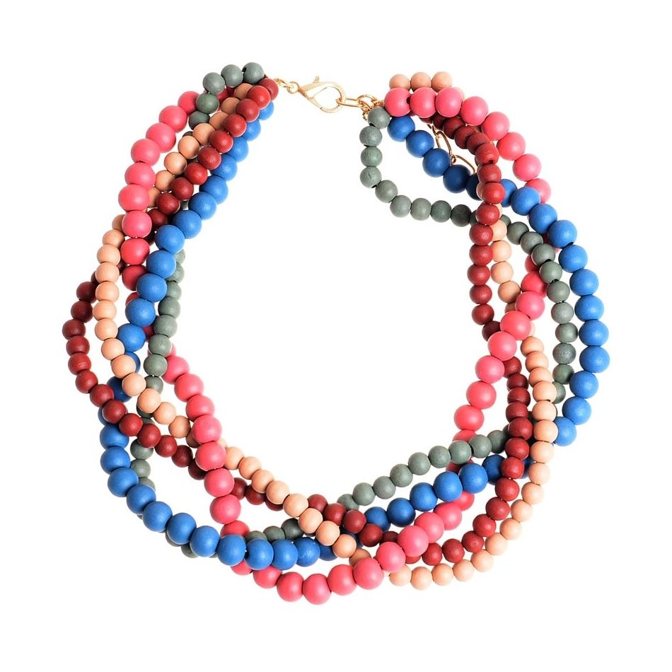 BRAIDED WOODEN BALL SHORT NECKLACE