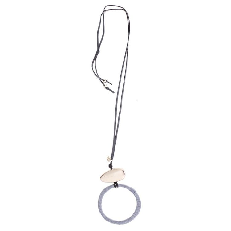 LONG NECKLACE WITH LINED METAL RING PENDANT 2