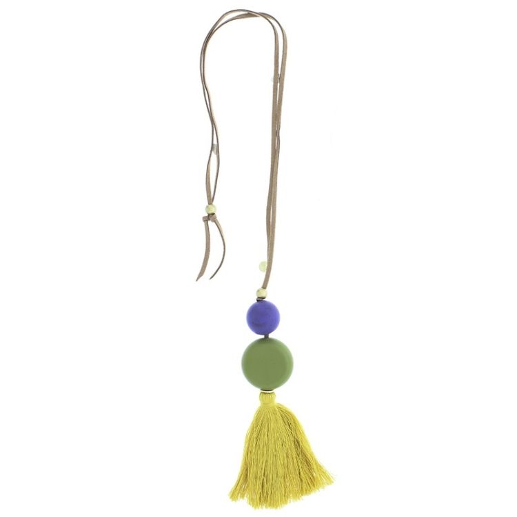 FRINGE RESIN BEADS PENDANT LONG NECKLACE
