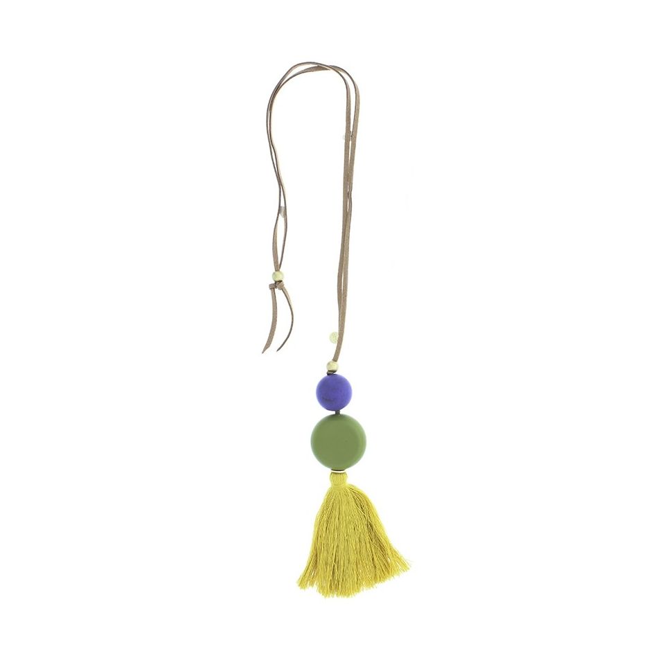 COLLAR LARGO COLGANTE CUENTAS RESINA FLECO