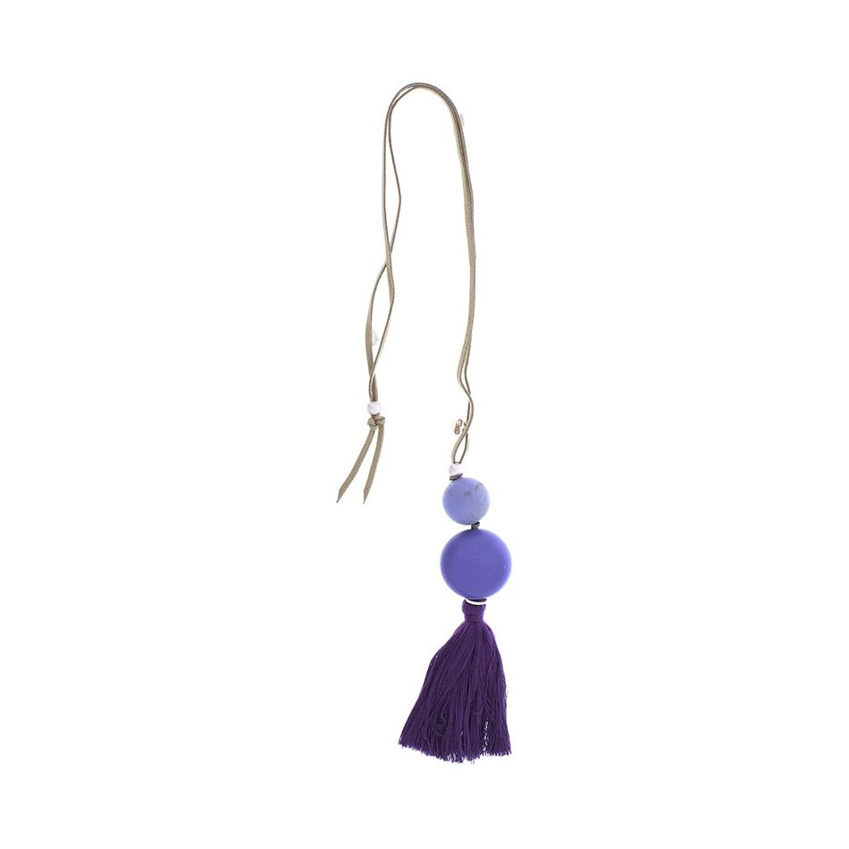 COLLAR LARGO COLGANTE CUENTAS RESINA FLECO