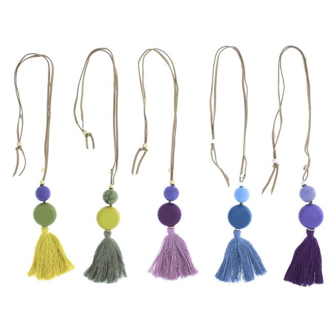 FRINGE RESIN BEADS PENDANT LONG NECKLACE