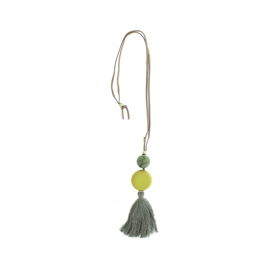 COLLAR LARGO COLGANTE CUENTAS RESINA FLECO