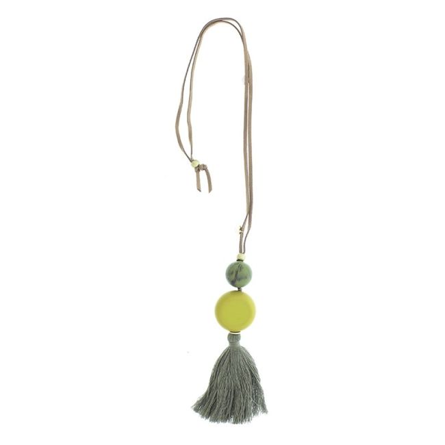 COLLAR LARGO COLGANTE CUENTAS RESINA FLECO