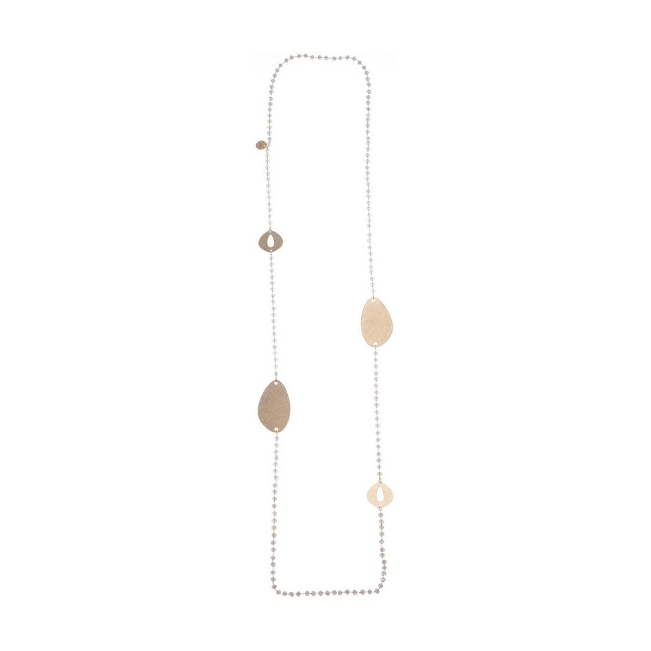 LONG NECKLACE WITH FACETED CRYSTALS AND METAL BEADS