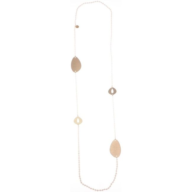 LONG NECKLACE WITH FACETED CRYSTALS AND METAL BEADS