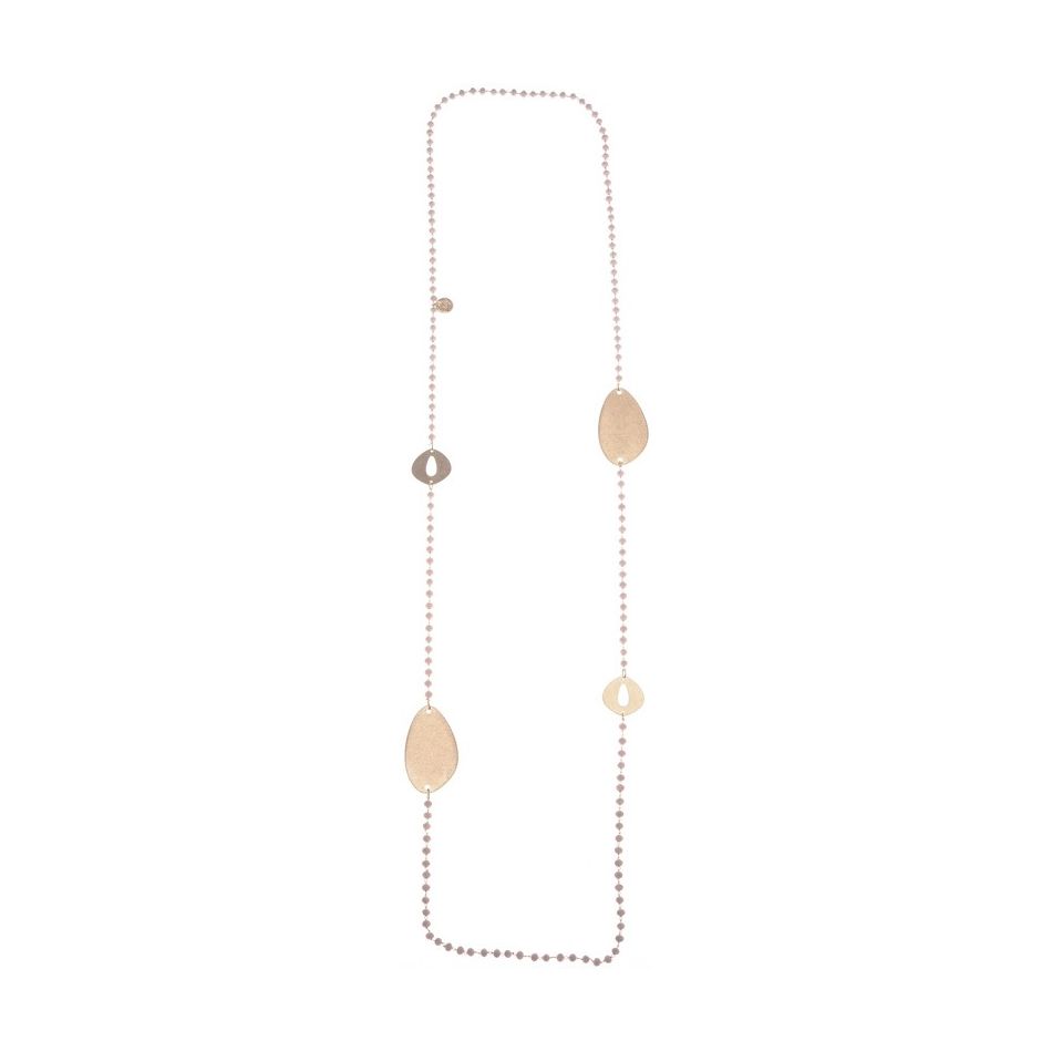 LONG NECKLACE WITH FACETED CRYSTALS AND METAL BEADS