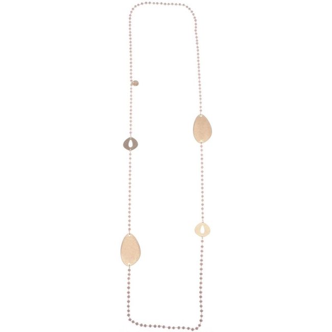 LONG NECKLACE WITH FACETED CRYSTALS AND METAL BEADS