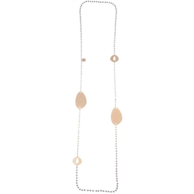 LONG NECKLACE WITH FACETED CRYSTALS AND METAL BEADS