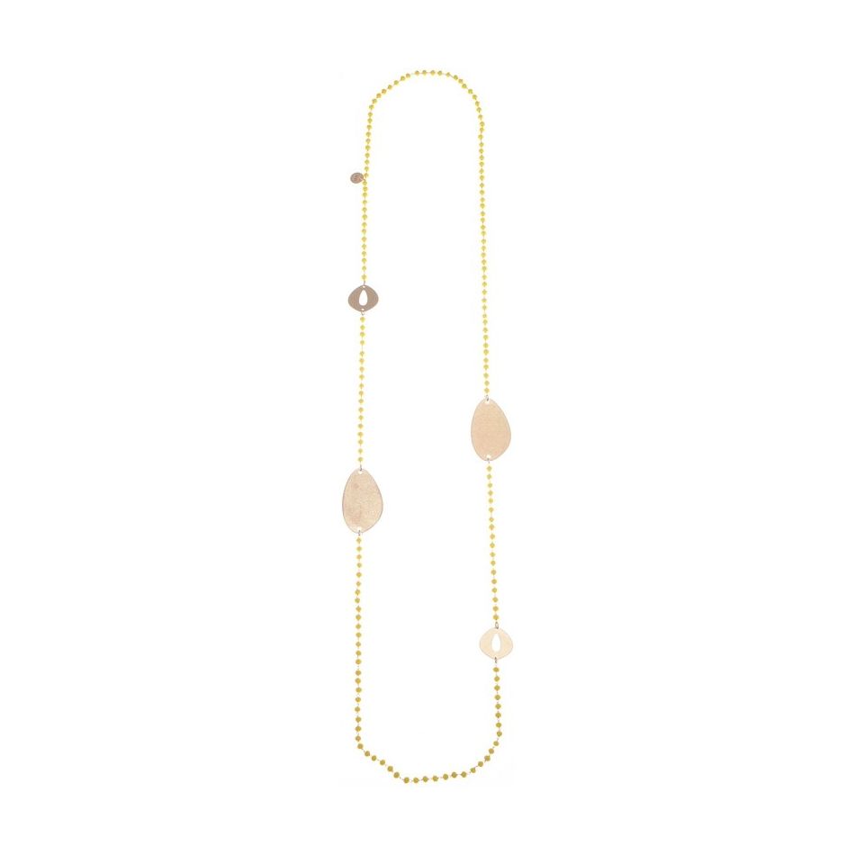 LONG NECKLACE WITH FACETED CRYSTALS AND METAL BEADS