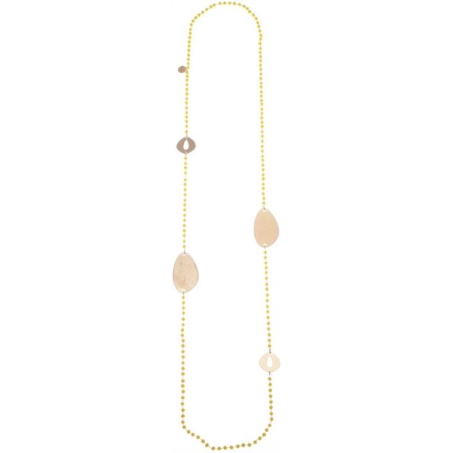LONG NECKLACE WITH FACETED CRYSTALS AND METAL BEADS