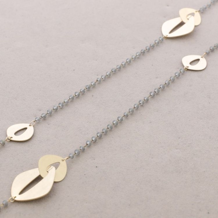 COLLAR LARGO CRISTALES FACETADOS ESLABONES METAL