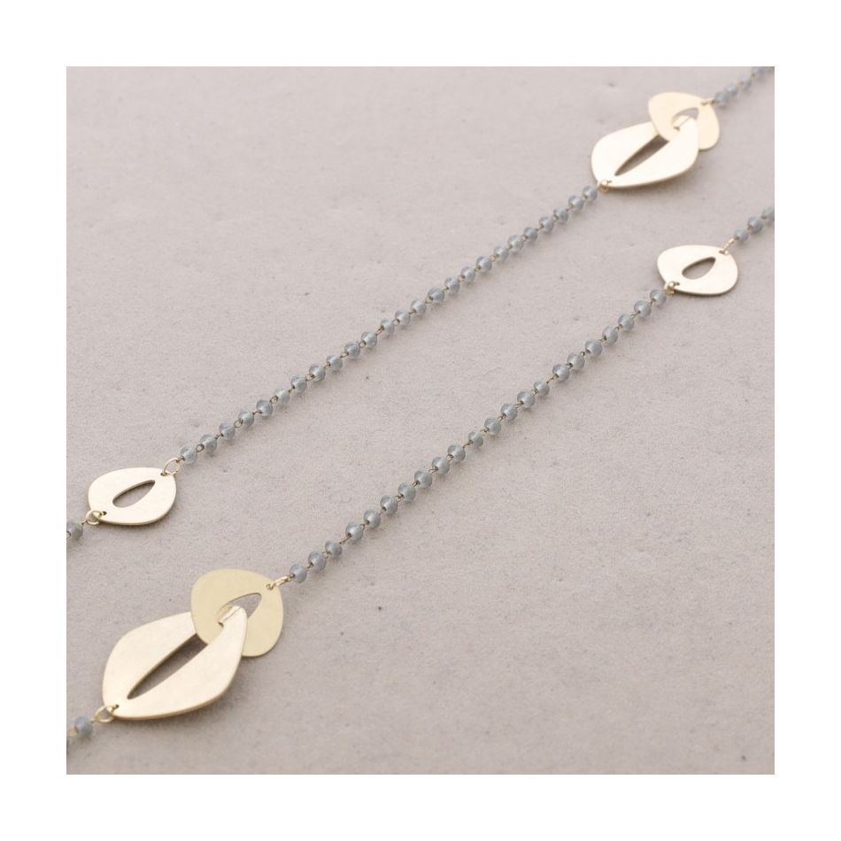 COLLAR LARGO CRISTALES FACETADOS ESLABONES METAL