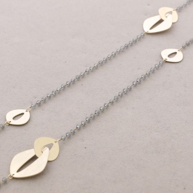 COLLAR LARGO CRISTALES FACETADOS ESLABONES METAL