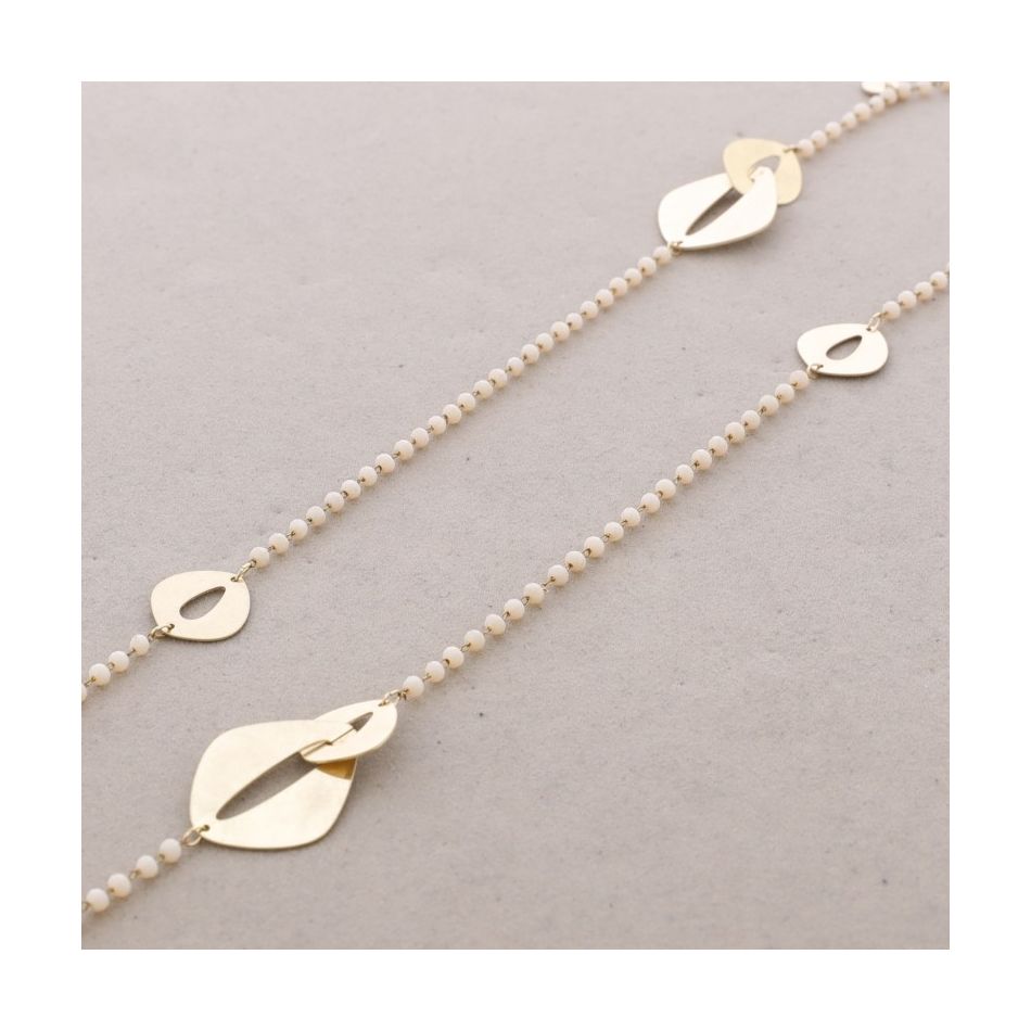 LONG NECKLACE WITH FACETED CRYSTALS AND METAL LINKS