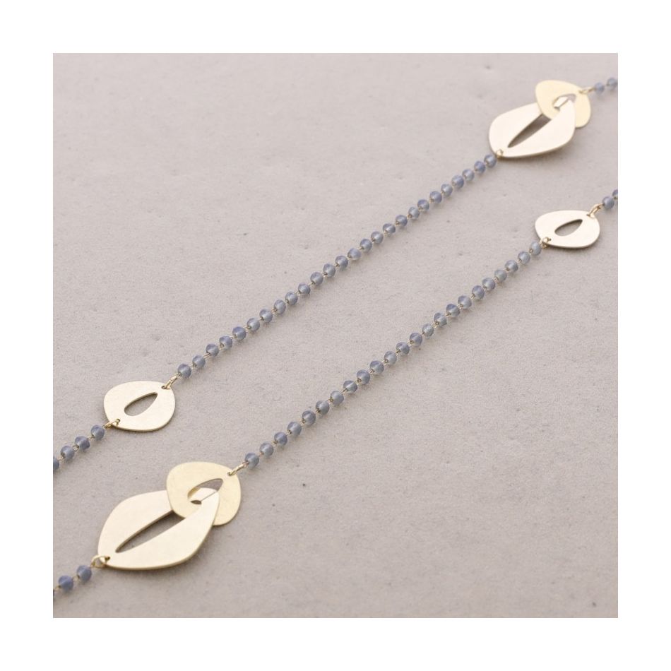 LONG NECKLACE WITH FACETED CRYSTALS AND METAL LINKS