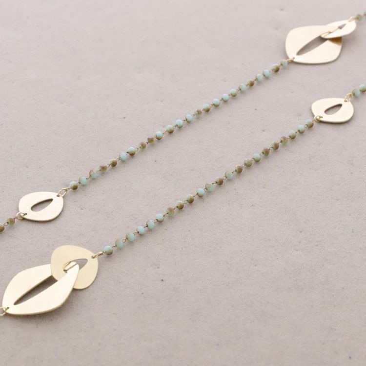 COLLAR LARGO CRISTALES FACETADOS ESLABONES METAL 2