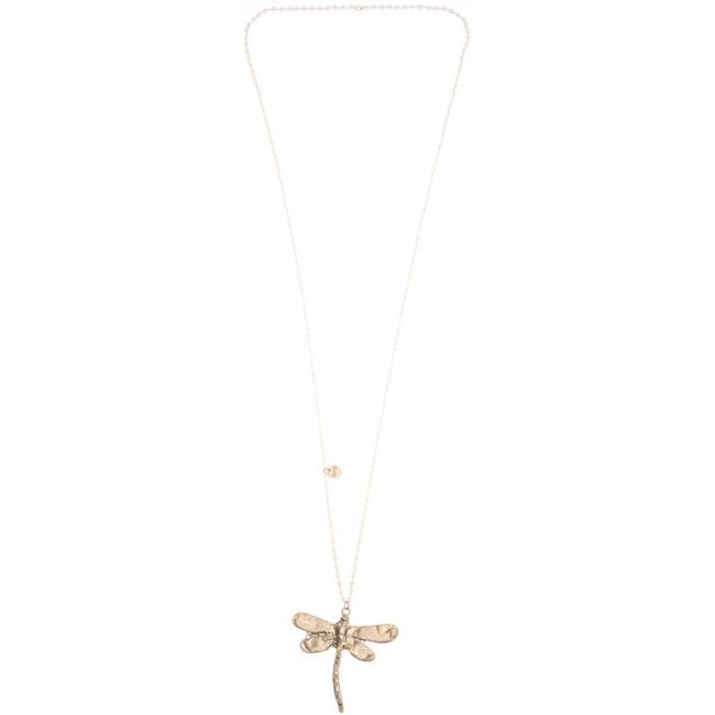 LONG NECKLACE WITH FACETED CRYSTALS METAL DRAGONFLY PENDANT