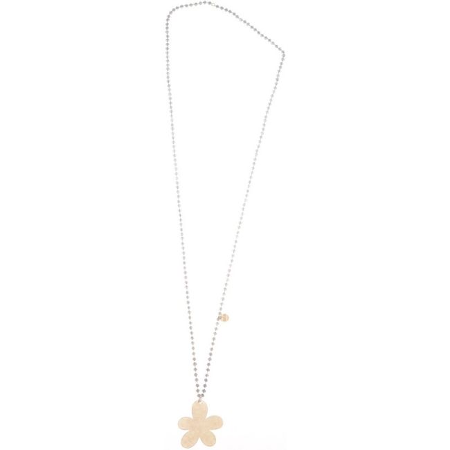COLLAR LARGO CRISTALES FACETADOS COLGANTE FLOR METAL