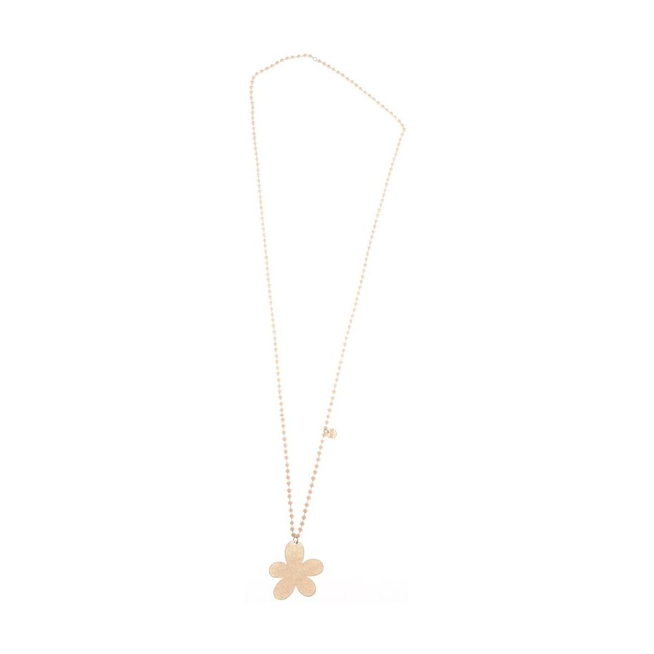 LONG NECKLACE WITH FACETED CRYSTALS METAL FLOWER PENDANT
