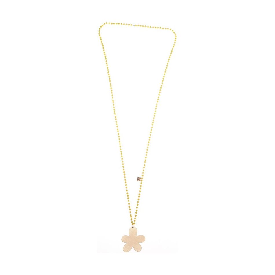 LONG NECKLACE WITH FACETED CRYSTALS METAL FLOWER PENDANT
