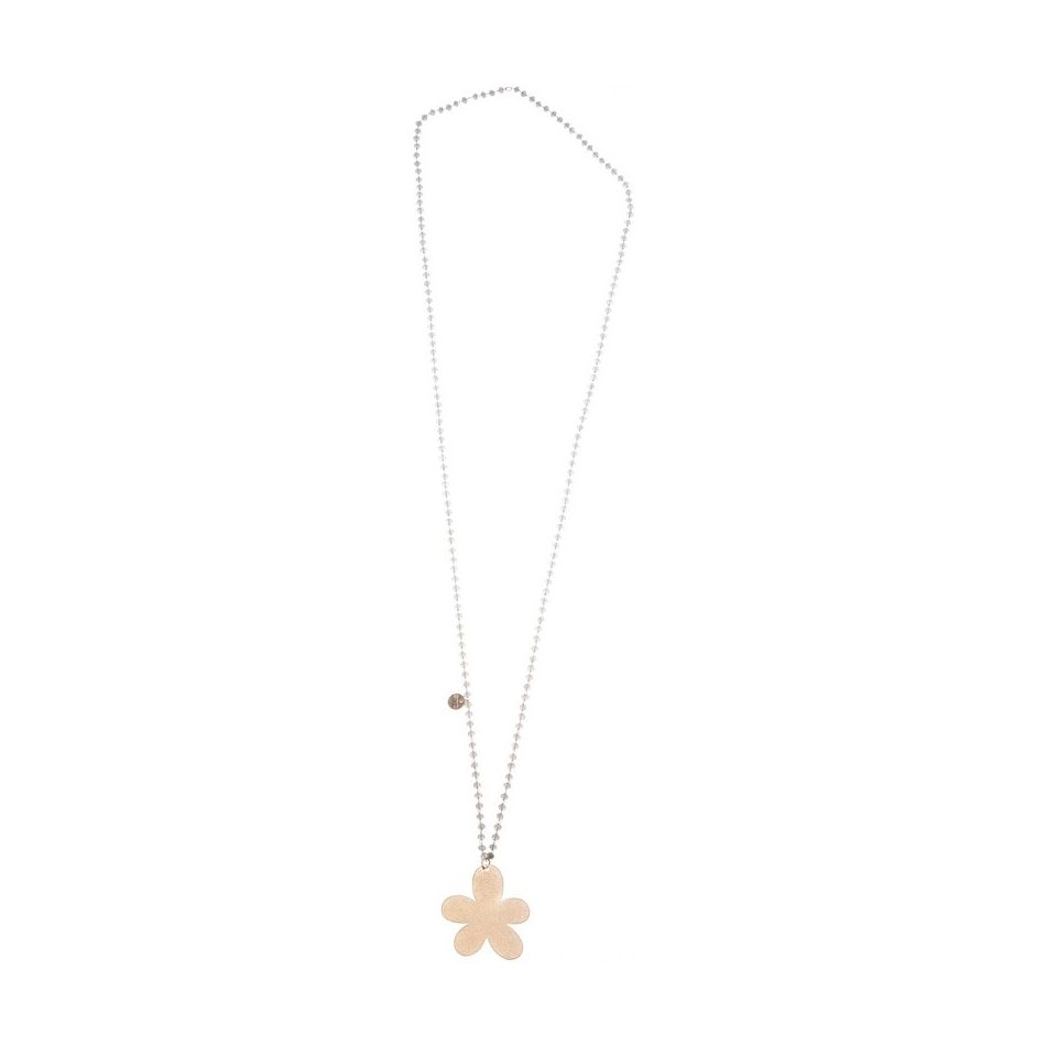 LONG NECKLACE WITH FACETED CRYSTALS METAL FLOWER PENDANT