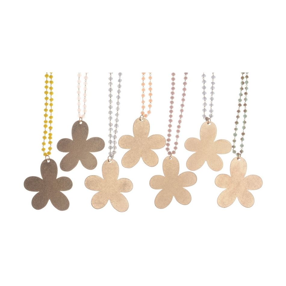 LONG NECKLACE WITH FACETED CRYSTALS METAL FLOWER PENDANT