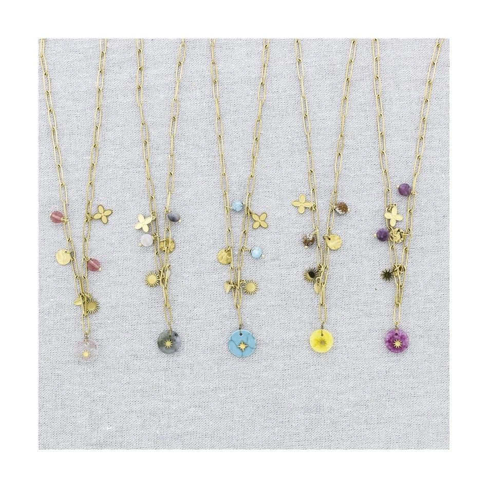 STONE PENDANTS STEEL SHORT NECKLACE