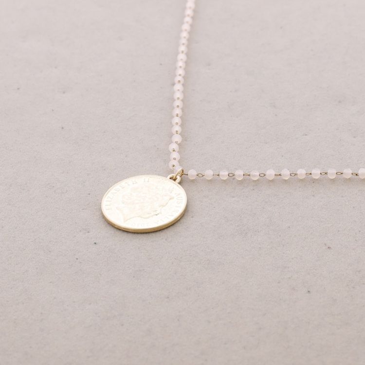 COLLAR LARGO CRISTALES FACETADOS COLGANTE MONEDA METAL