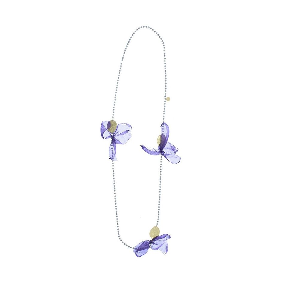 COLLAR LARGO ANILLAS MEDALLAS CRISTALES FACETADOS FLORES TELA