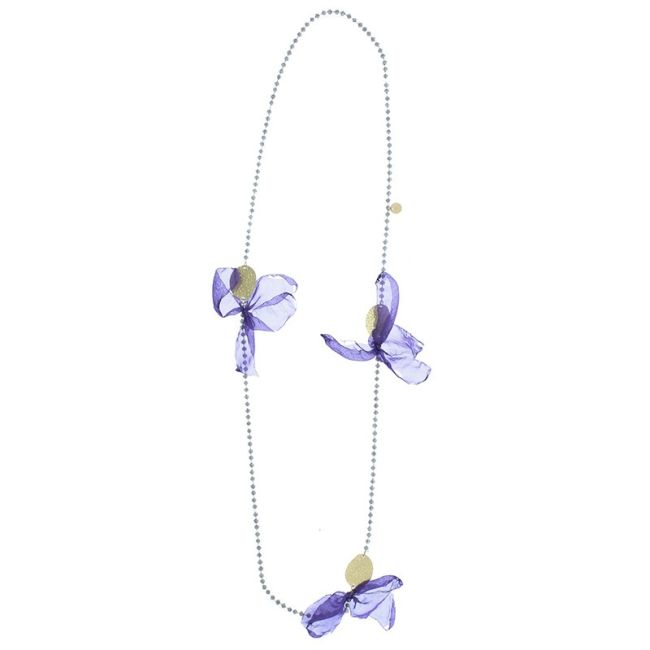 COLLAR LARGO ANILLAS MEDALLAS CRISTALES FACETADOS FLORES TELA