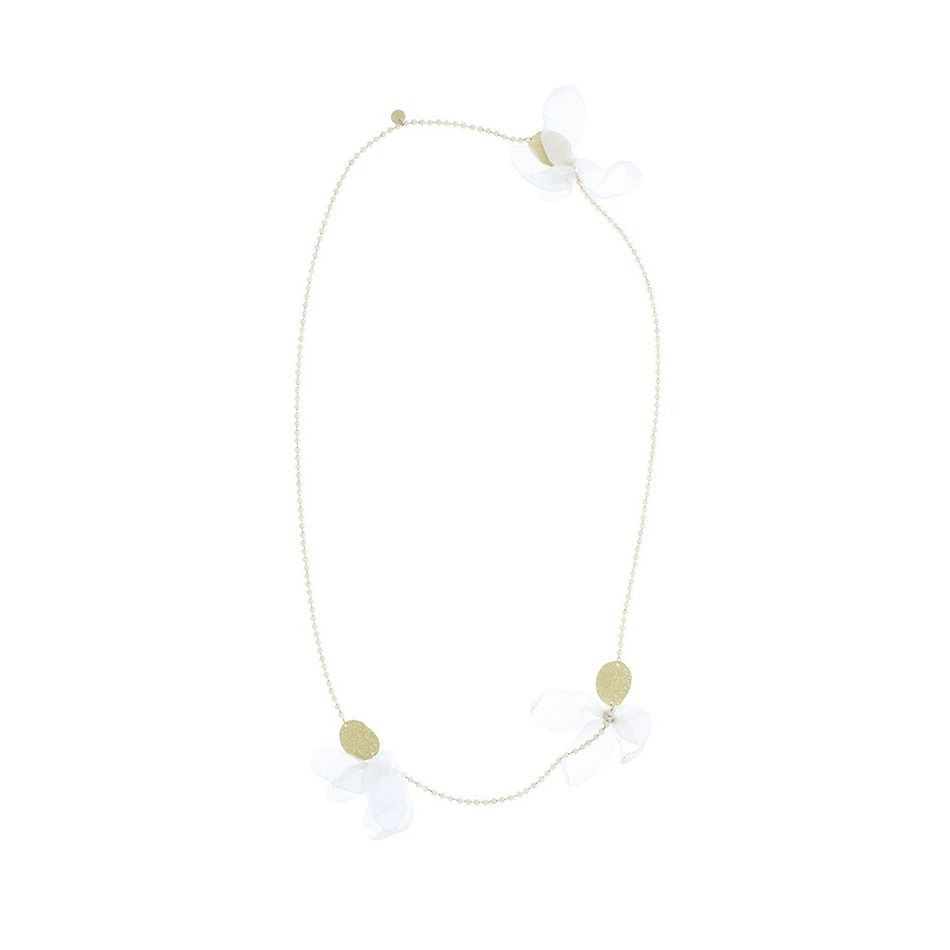 COLLAR LARGO ANILLAS MEDALLAS CRISTALES FACETADOS FLORES TELA