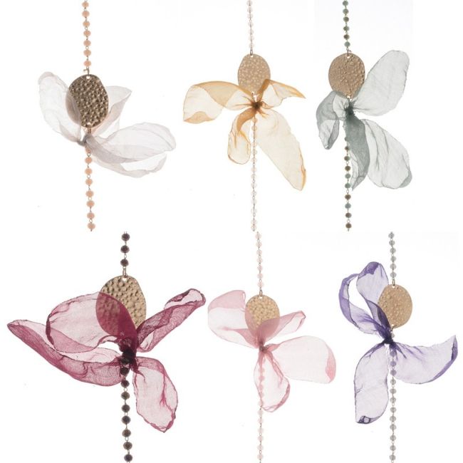 LONG NECKLACE RINGS MEDALS FACETED CRYSTALS FABRIC FLOWERS