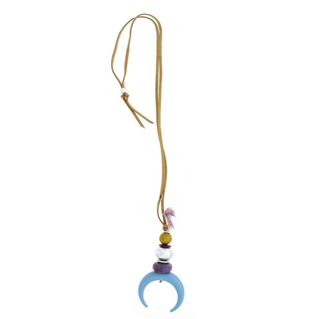 LONG RESIN HALF MOON PENDANT NECKLACE