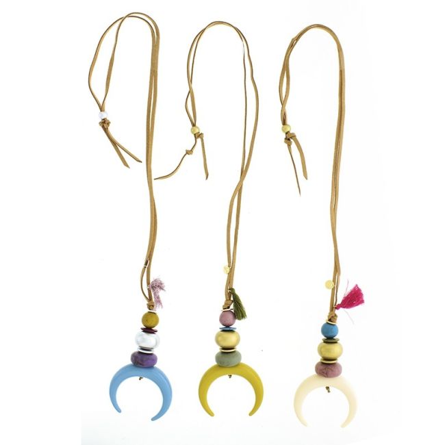 LONG RESIN HALF MOON PENDANT NECKLACE