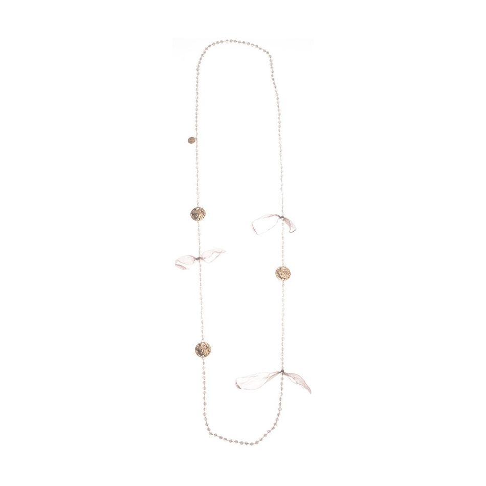 FABRIC FLOWERS FACETED CRYSTALS LONG NECKLACE