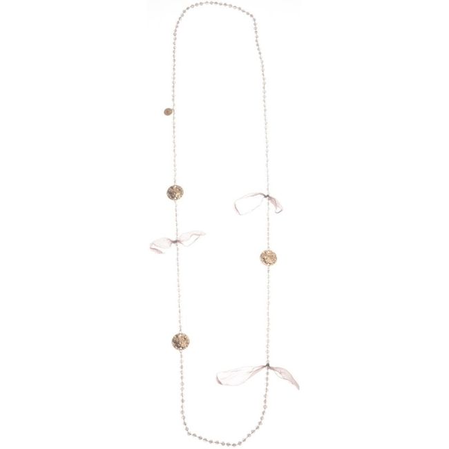 FABRIC FLOWERS FACETED CRYSTALS LONG NECKLACE