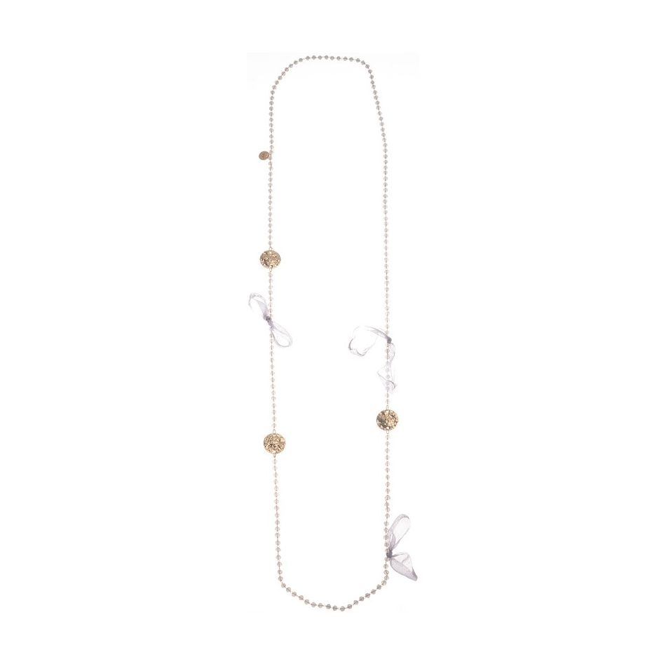 FABRIC FLOWERS FACETED CRYSTALS LONG NECKLACE