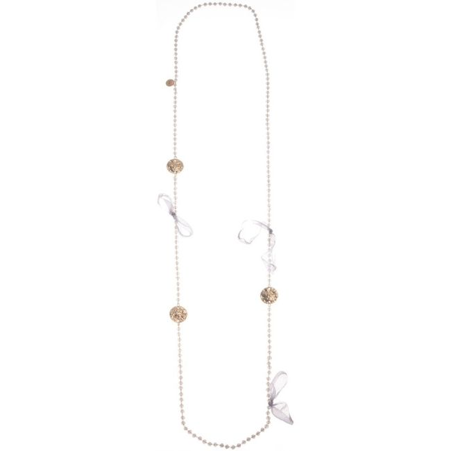 COLLAR LARGO CRISTALES FACETADOS FLORES TELA