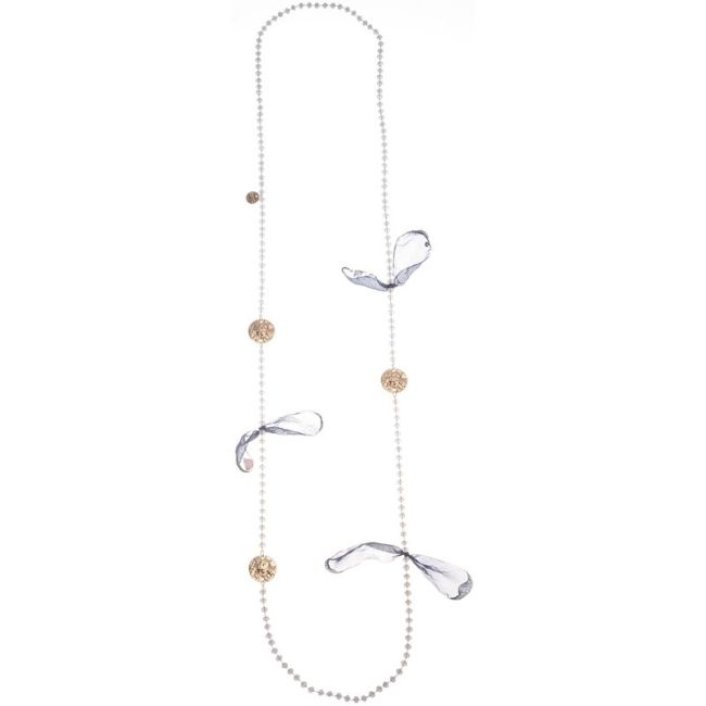 FABRIC FLOWERS FACETED CRYSTALS LONG NECKLACE