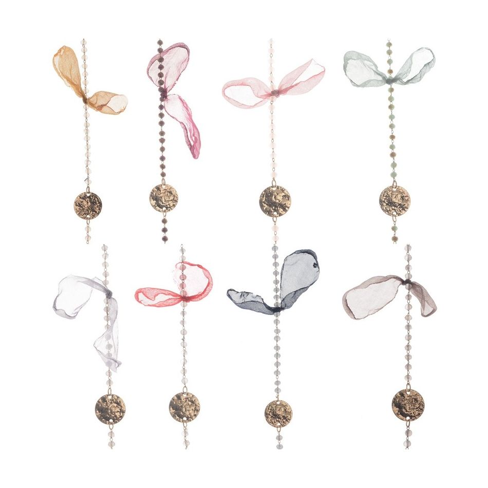 FABRIC FLOWERS FACETED CRYSTALS LONG NECKLACE