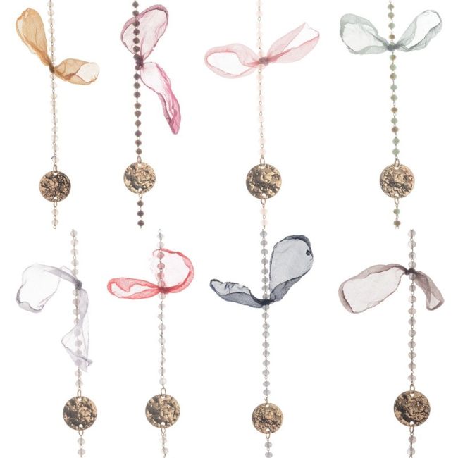 FABRIC FLOWERS FACETED CRYSTALS LONG NECKLACE