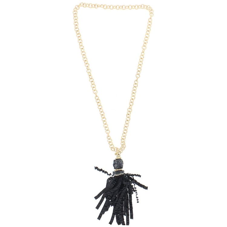 CURLY SATIN RIBBON FRINGE PENDANT LONG NECKLACE