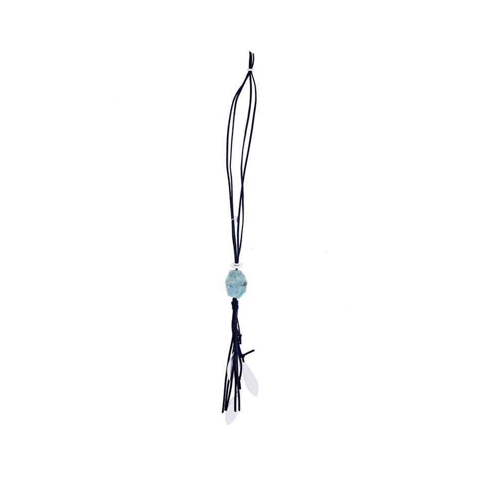 LONG NECKLACE PENDANT STONES LEAVES METAL