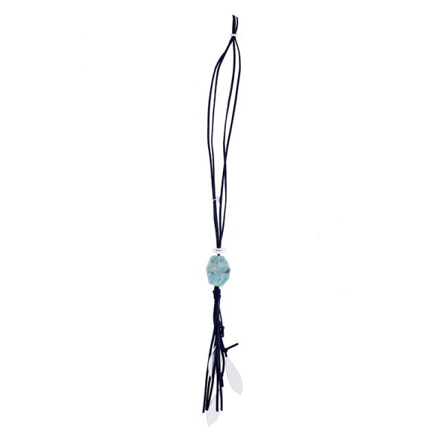 LONG NECKLACE PENDANT STONES LEAVES METAL