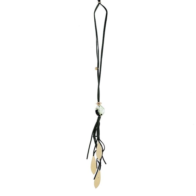 COLLAR LARGO COLGANTE PIEDRAS HOJAS METAL 2