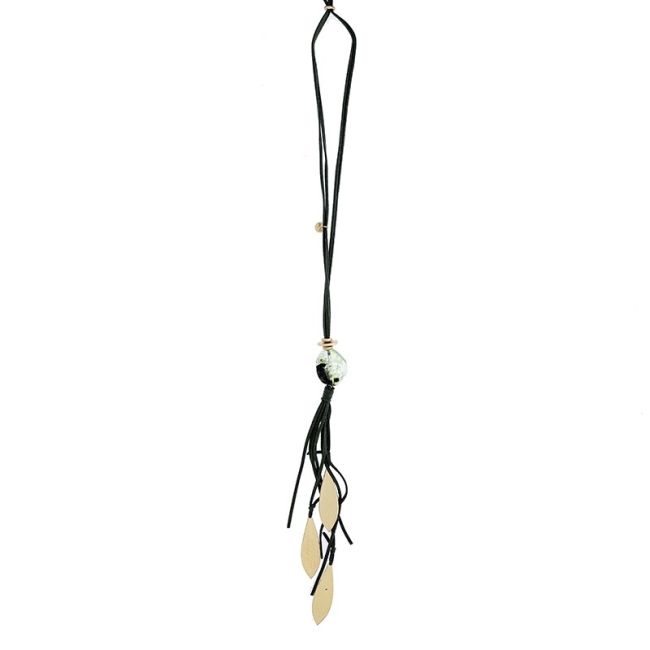 LONG NECKLACE PENDANT STONES LEAVES METAL