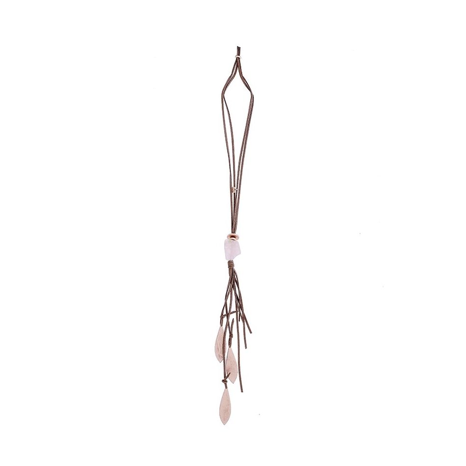 LONG NECKLACE PENDANT STONES LEAVES METAL