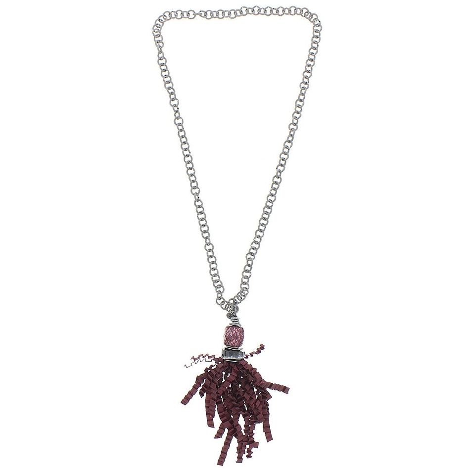 CURLY SATIN RIBBON FRINGE PENDANT LONG NECKLACE