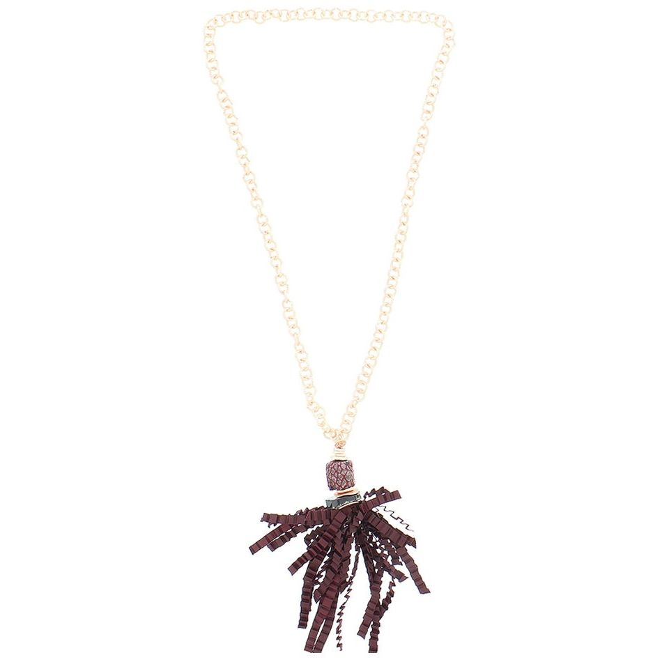 CURLY SATIN RIBBON FRINGE PENDANT LONG NECKLACE